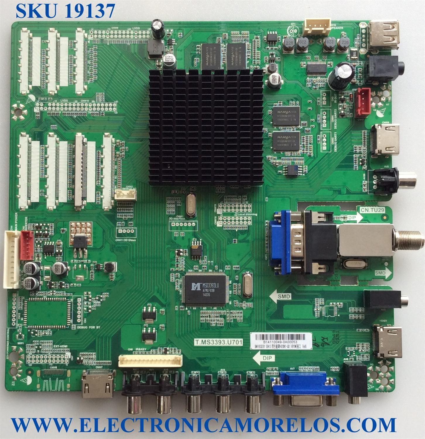 MAIN / QUASAR B14110049 / T.MS3393.U701 / E198407 / PANEL'S SM416CGD301 / SM416CGD301 D0413 / MODELO 